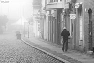 Grünstraße im Nebel